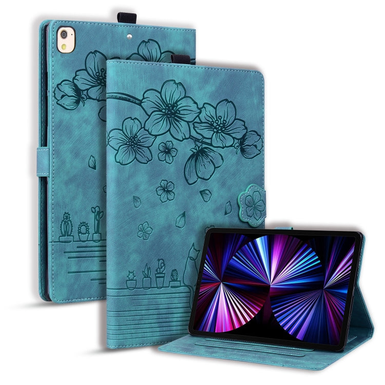 For iPad 10.2 2021 / 10.5 2019 Cartoon Sakura Cat Embossed Smart Leather Tablet Case(Green) - iPad 10.2 Cases by buy2fix | Online Shopping UK | buy2fix