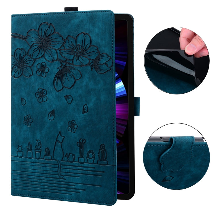 For iPad Pro 9.7 / 9.7 2018 / 2017 Cartoon Sakura Cat Embossed Smart Leather Tablet Case(Blue) - iPad Pro 9.7 inch Cases by buy2fix | Online Shopping UK | buy2fix