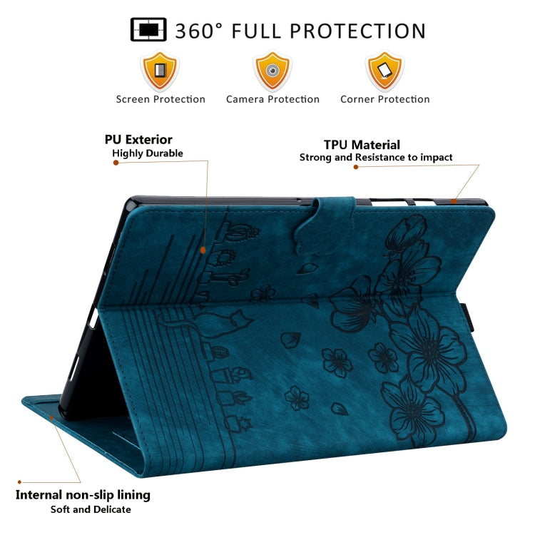 For iPad Pro 12.9 2022 / 2021 Cartoon Sakura Cat Embossed Smart Leather Tablet Case(Blue) by buy2fix