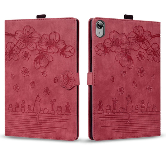 For iPad 2025 / 2022 Cartoon Sakura Cat Embossed Smart Leather Tablet Case(Red) - iPad 2025 / 2022 Cases by buy2fix | Online Shopping UK | buy2fix