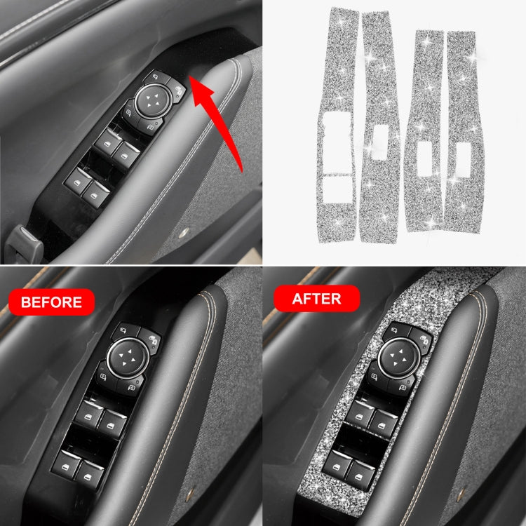 For Ford Mustang Mach E 2021 4 in 1 Car Window Lift Panel Diamond Decorative Sticker, Left Drive by buy2fix