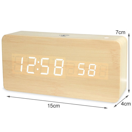 LT-1035 LED Display Digital APP Smart Alarm Clock(White Lamp Bamboo Wood) by buy2fix