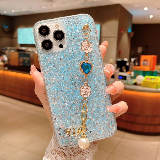 For iPhone 15 Pro Max Starry Sequin Love Gem Chain Epoxy TPU Phone Case(Blue) - iPhone 15 Pro Max Cases by buy2fix | Online Shopping UK | buy2fix
