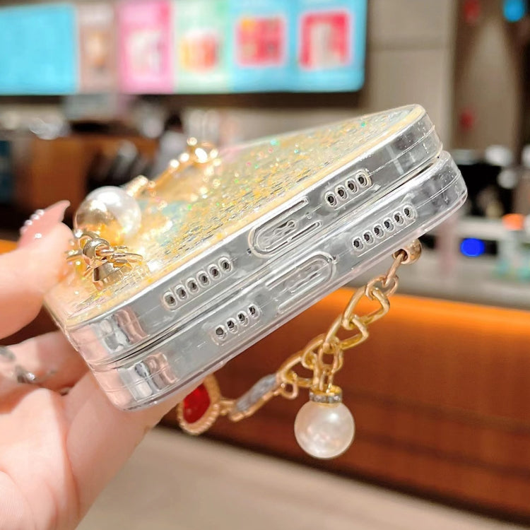 For iPhone 15 Pro Max Starry Sequin Love Gem Chain Epoxy TPU Phone Case(Blue) by buy2fix