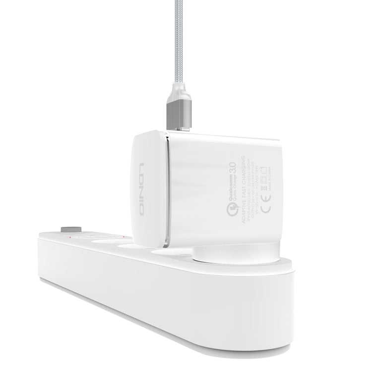 LDNIO A1301Q 2 in 1 18W QC3.0 USB Interface Travel Charger Mobile Phone Charger with 8 Pin Data Cable, UK Plug by LDNIO