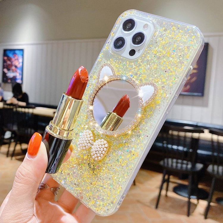 For iPhone 12 Pro Max Starry Sequin Diamond Cat Ears Mirror Epoxy TPU Phone Case(Pink) - iPhone 12 Pro Max Cases by buy2fix | Online Shopping UK | buy2fix