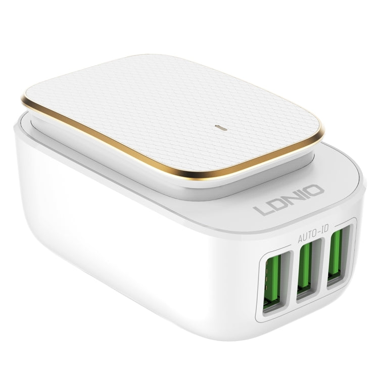 LDNIO A3305 3.4A 3 USB Interfaces Travel Charger Mobile Phone Charger, Support Touch LED Night Light, with 8 Pin Data Cable, EU Plug - USB Charger by LDNIO | Online Shopping UK | buy2fix
