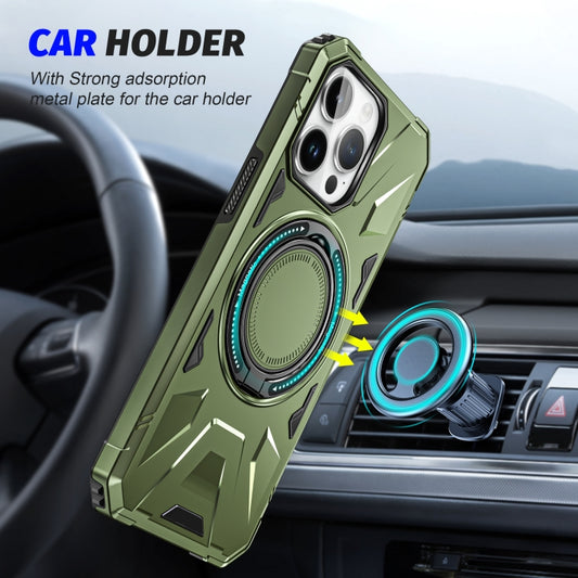 For iPhone 14 Pro MagSafe Magnetic Shockproof Phone Case with Ring Holder(Dark Green) by buy2fix
