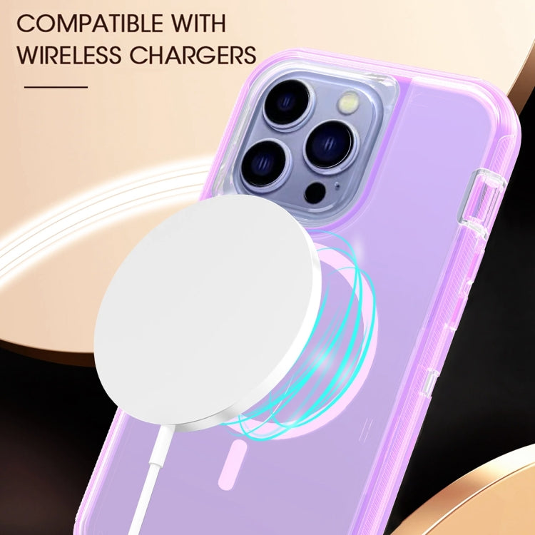 For iPhone 14 Shockproof MagSafe Magnetic Phone Case(Transparent Purple) - iPhone 14 Cases by buy2fix | Online Shopping UK | buy2fix