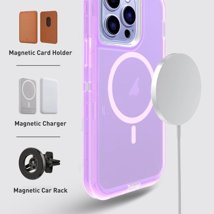 For iPhone 14 Shockproof MagSafe Magnetic Phone Case(Transparent Purple) - iPhone 14 Cases by buy2fix | Online Shopping UK | buy2fix