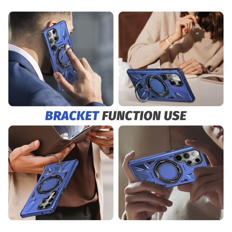 For Samsung Galaxy S23 Ultra 5G MagSafe Magnetic Shockproof Phone Case with Ring Holder(Navy Blue) by buy2fix
