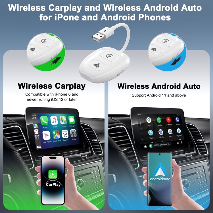 THT-020-9-1 USB + USB-C / Type-C Wired to Wireless Carplay / Android Auto Adapter(White) - Bluetooth Adapters by buy2fix | Online Shopping UK | buy2fix