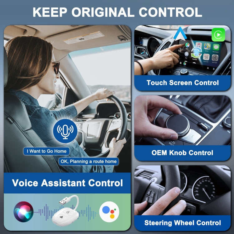 THT-020-9-1 USB + USB-C / Type-C Wired to Wireless Carplay / Android Auto Adapter(White) - Bluetooth Adapters by buy2fix | Online Shopping UK | buy2fix