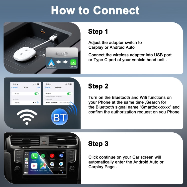 THT-020-9-1 USB + USB-C / Type-C Wired to Wireless Carplay / Android Auto Adapter(White) - Bluetooth Adapters by buy2fix | Online Shopping UK | buy2fix