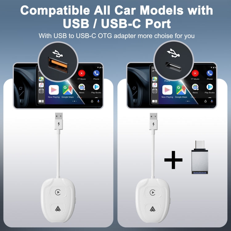 THT-020-9-1 USB + USB-C / Type-C Wired to Wireless Carplay / Android Auto Adapter(White) - Bluetooth Adapters by buy2fix | Online Shopping UK | buy2fix