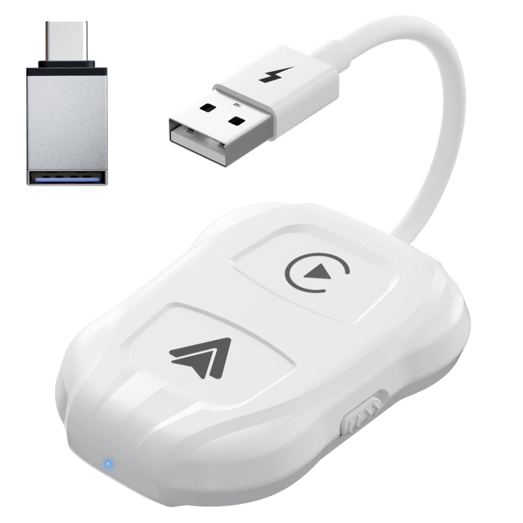 THT-020-9 USB + USB-C / Type-C Wired to Wireless Carplay / Android Auto Adapter(White) - Bluetooth Adapters by buy2fix | Online Shopping UK | buy2fix