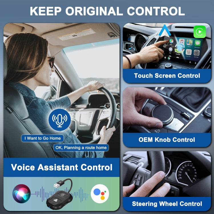 THT-020-9 USB + USB-C / Type-C Wired to Wireless Carplay / Android Auto Adapter(Black) - Bluetooth Adapters by buy2fix | Online Shopping UK | buy2fix