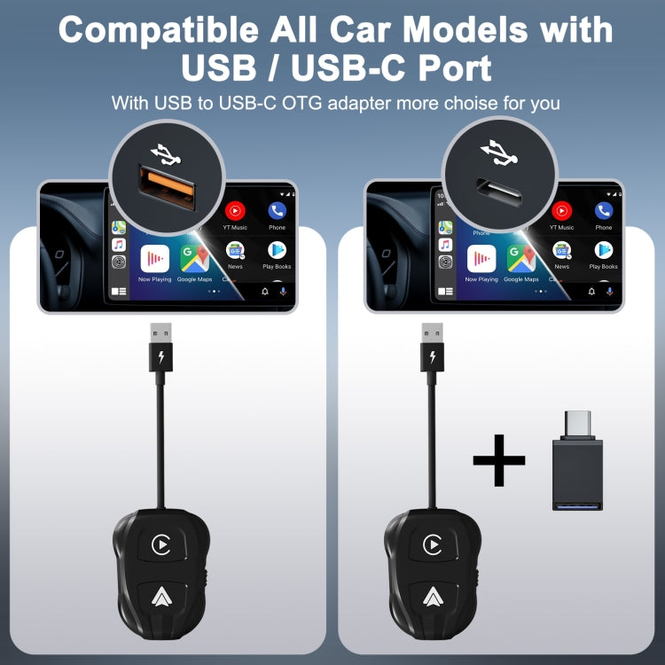 THT-020-9 USB + USB-C / Type-C Wired to Wireless Carplay / Android Auto Adapter(Black) by buy2fix