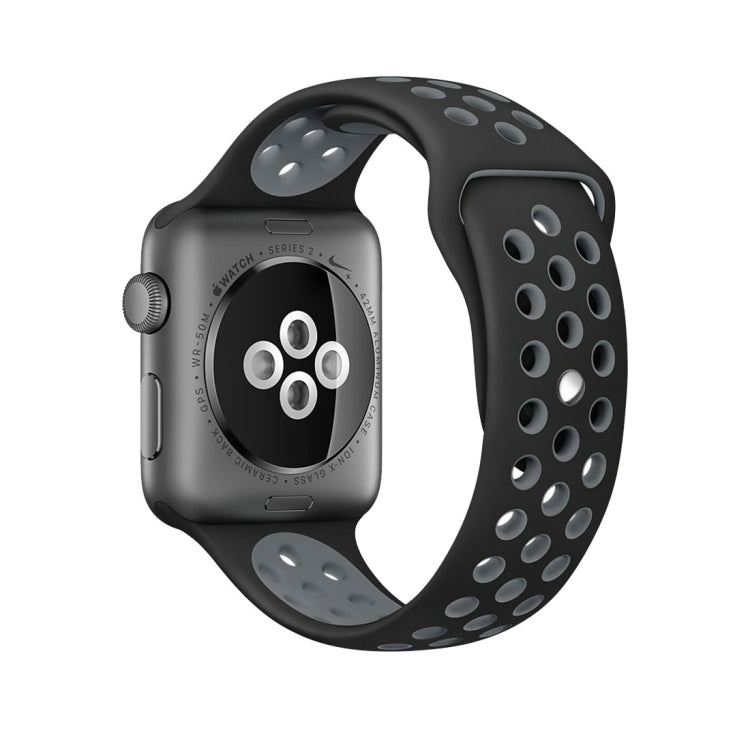 For Apple Watch Ultra 49mm&Watch Ultra 2 49mm / Series 9&8&7 45mm / SE 3&SE 2&6&SE&5&4 44mm / 3&2&1 42mm Sport Silicone Watch Band Standard Edition(Black Grey) - Watch Bands by buy2fix | Online Shopping UK | buy2fix