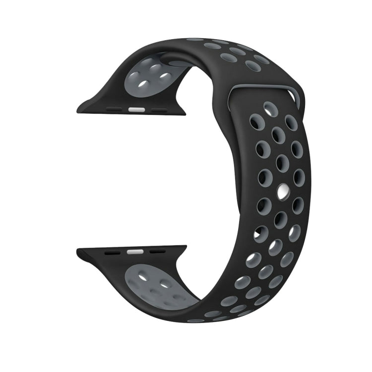 For Apple Watch Ultra 49mm&Watch Ultra 2 49mm / Series 9&8&7 45mm / SE 3&SE 2&6&SE&5&4 44mm / 3&2&1 42mm Sport Silicone Watch Band Standard Edition(Black Grey) - Watch Bands by buy2fix | Online Shopping UK | buy2fix