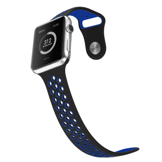 For Apple Watch Ultra 49mm / Series 8&7 45mm / SE 2&6&SE&5&4 44mm / 3&2&1 42mm Sport Silicone Watch Band Standard Edition(Black Blue) by buy2fix
