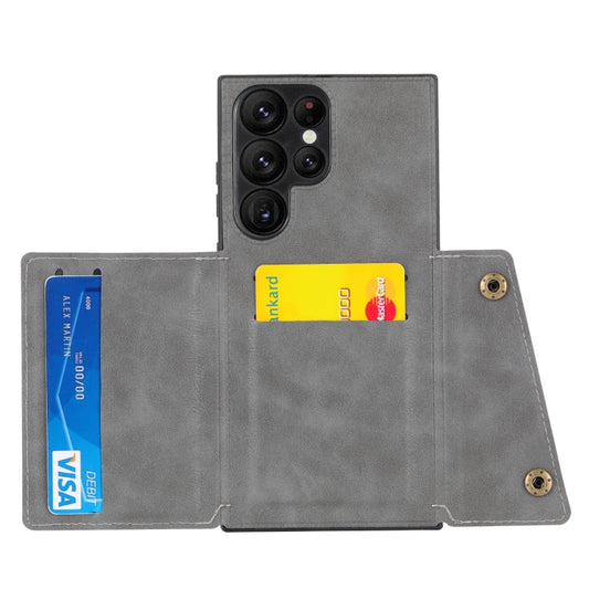For Samsung Galaxy S24 Ultra 5G Double Buckle Card Slots Magnetic Phone Case(Grey) - Galaxy S24 Ultra 5G Cases by buy2fix | Online Shopping UK | buy2fix