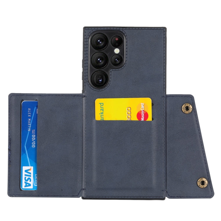 For Samsung Galaxy S24 Ultra 5G Double Buckle Card Slots Magnetic Phone Case(Blue) - Galaxy S24 Ultra 5G Cases by buy2fix | Online Shopping UK | buy2fix