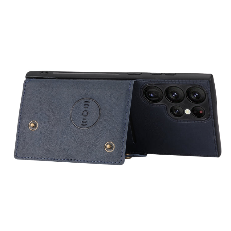 For Samsung Galaxy S24 Ultra 5G Double Buckle Card Slots Magnetic Phone Case(Blue) - Galaxy S24 Ultra 5G Cases by buy2fix | Online Shopping UK | buy2fix