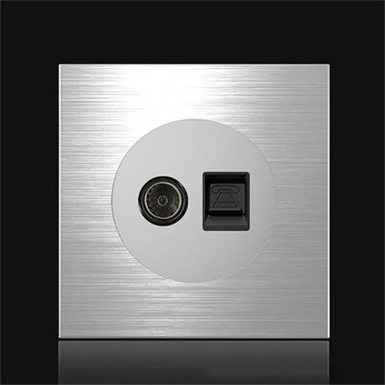 86mm Gray Aluminum Wire Drawing LED Switch Panel, Style:TV-Telephone socket - by buy2fix | Online Shopping UK | buy2fix