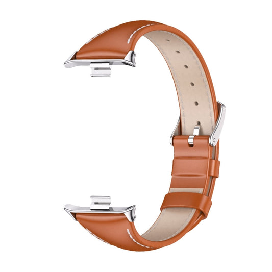 For Xiaomi Smart Band 9 Pro / 8 Pro Mijobs Genuine Leather Slim Watch Band(Orange Silver) by MIJOBS