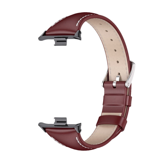 For Xiaomi Smart Band 9 Pro / 8 Pro Mijobs Genuine Leather Slim Watch Band(Wine Red Black) by MIJOBS
