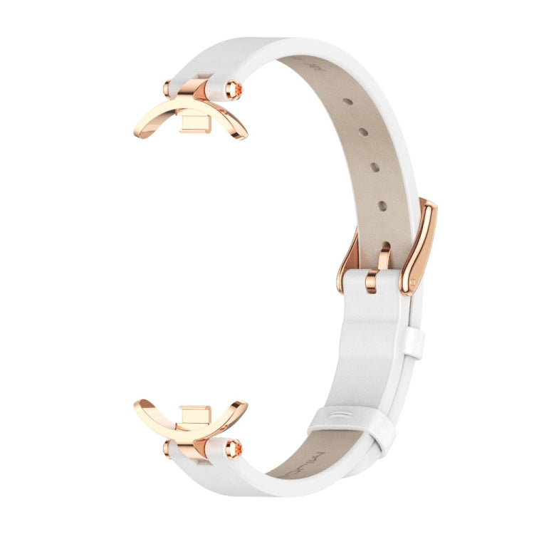 For Xiaomi Smart Band 10 / 9 / 8 Mijobs First Layer Cowhide Watch Band(White Rose Gold) - Watch Bands by MIJOBS | Online Shopping UK | buy2fix