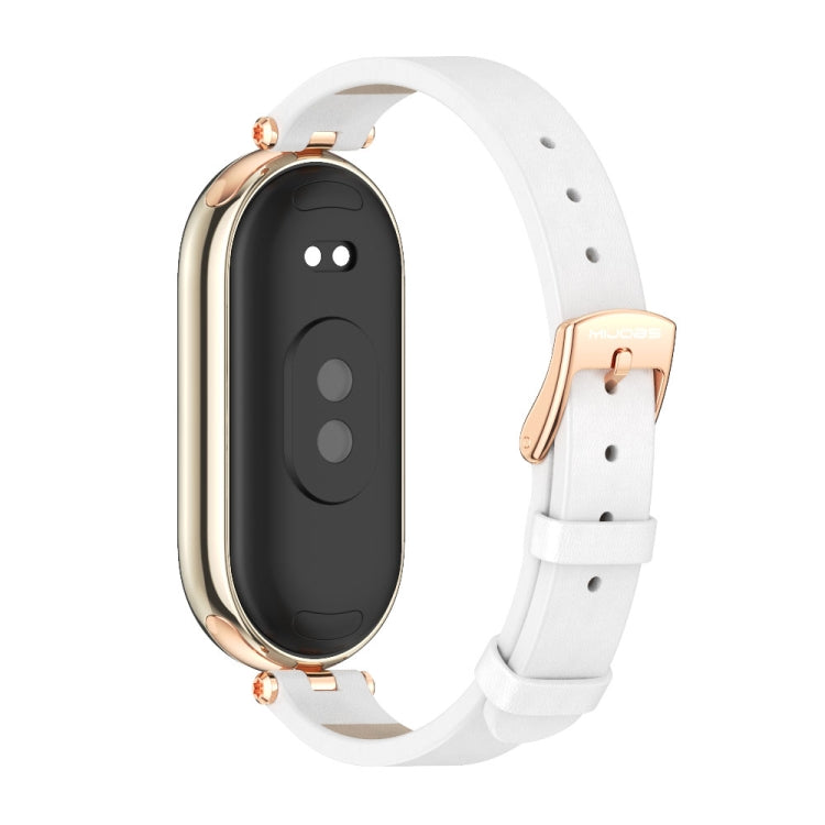 For Xiaomi Smart Band 10 / 9 / 8 Mijobs First Layer Cowhide Watch Band(White Rose Gold) - Watch Bands by MIJOBS | Online Shopping UK | buy2fix