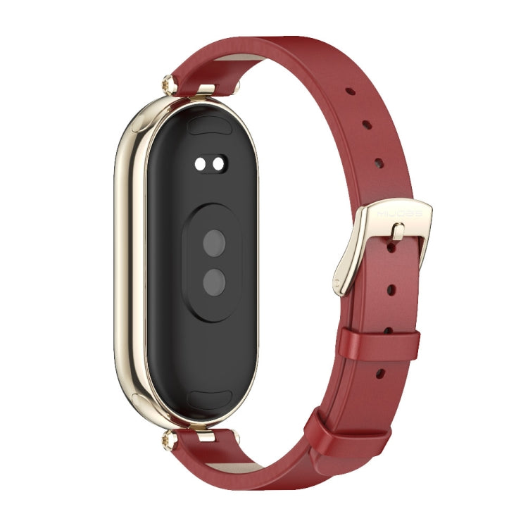 For Xiaomi Smart Band 10 / 9 / 8 Mijobs First Layer Cowhide Watch Band(Red Light Gold) - Watch Bands by MIJOBS | Online Shopping UK | buy2fix