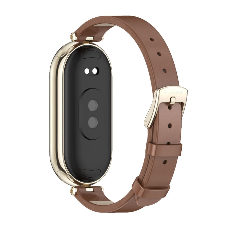 For Xiaomi Smart Band 10 / 9 / 8 Mijobs First Layer Cowhide Watch Band(Brown Light Gold) - Watch Bands by MIJOBS | Online Shopping UK | buy2fix