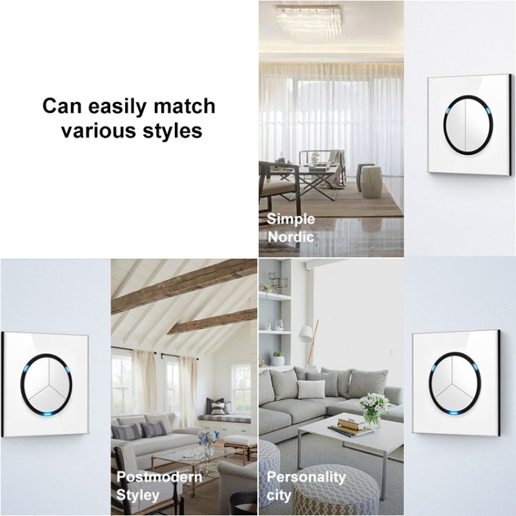 86mm Round LED Tempered Glass Switch Panel, White Round Glass, Style:Two Open Dual Control - by buy2fix | Online Shopping UK | buy2fix