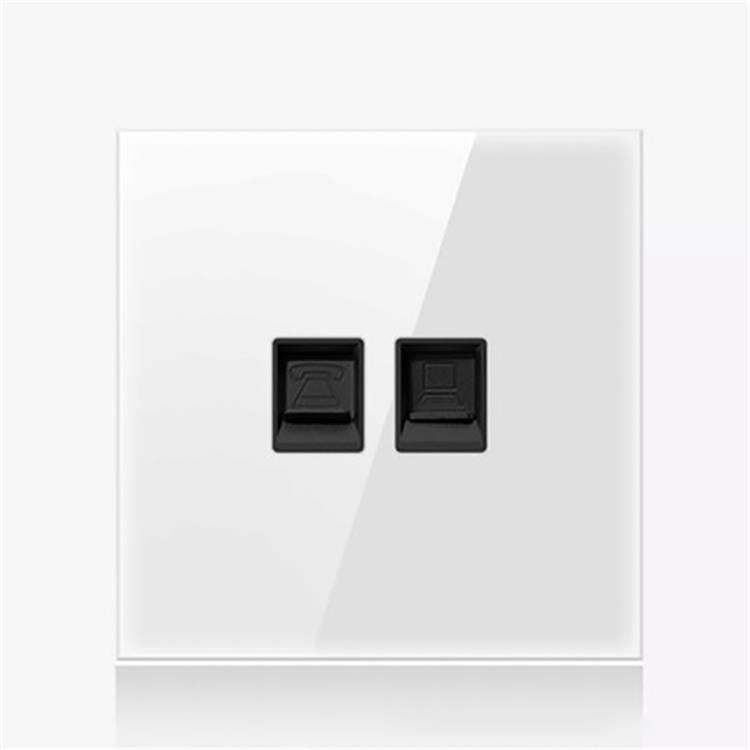 86mm Round LED Tempered Glass Switch Panel, White Round Glass, Style:Telephone-Computer Socket - by buy2fix | Online Shopping UK | buy2fix