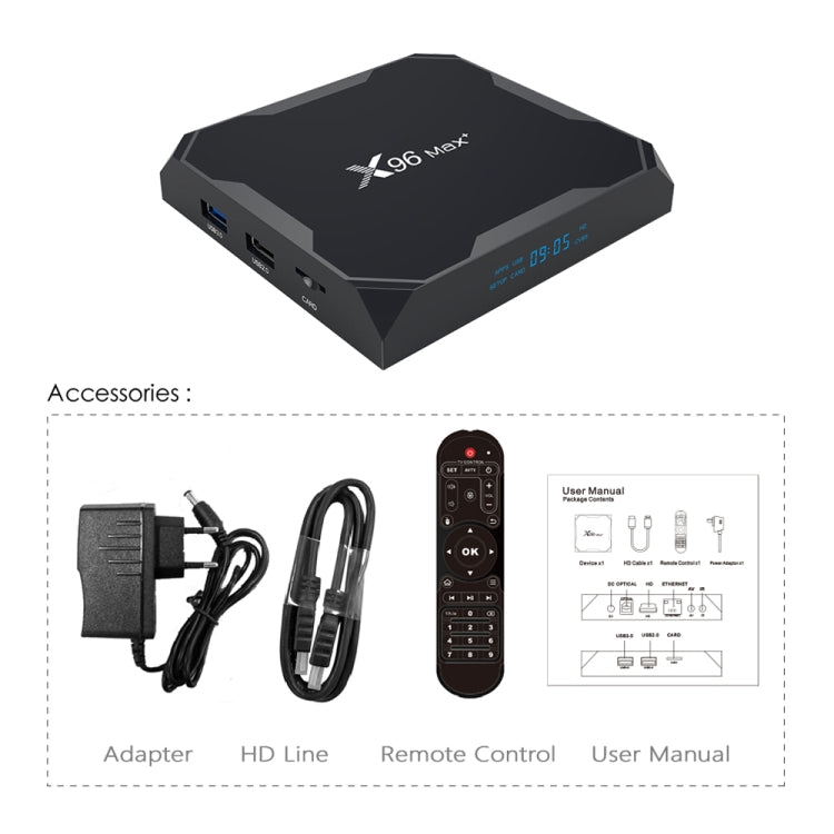 X96 max+ 4K Smart TV Box, Android 9.0, Amlogic S905X3 Quad-Core Cortex-A55,4GB+32GB, Support LAN, AV, 2.4G/5G WiFi, USBx2,TF Card, UK Plug - Amlogic S905 by buy2fix | Online Shopping UK | buy2fix