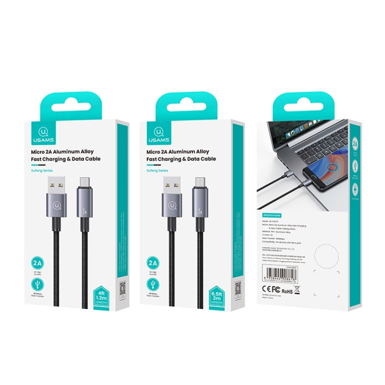 USAMS US-SJ670 USB To Micro USB 2A Fast Charge Data Cable, Length: 2m(Black) - Micro USB Cable by USAMS | Online Shopping UK | buy2fix