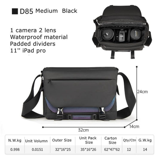 Cwatcun D85 Camera Bag Side Quick Access Camera Messenger Case Waterproof Bag, Size:32 x 14 x 24cm Medium(Black) by Cwatcun