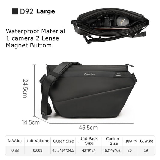 Cwatcun D92 Outdoor Camera Bag Professional Crossbody Sling Bag, Size:45.5 x 24.5 x 14 .5cm Large(Black) by Cwatcun