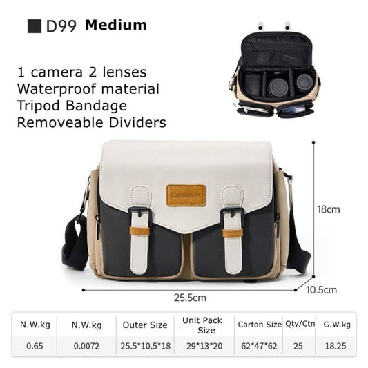 Cwatcun D99 Contrast Color Single Shoulder Camera Bag Outdoor Camera Bag Professional Crossbody Handbag, Size:25.5 x 10.5 x 18cm Medium(Khaki Black) by Cwatcun