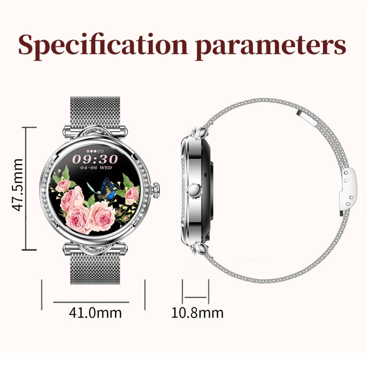 CF32 1.27 inch Screen Lady Smart Watch, Steel Band, Support Female Physiology Monitoring & 100+ Sports Modes(Silver) - Smart Watches by buy2fix | Online Shopping UK | buy2fix