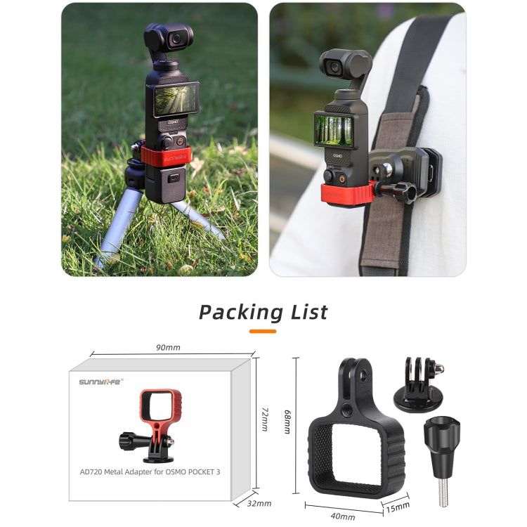 For DJI OSMO Pocket 3 Metal Expansion Bracket Adapter Frame Holder with Screw(Black) by Sunnylife