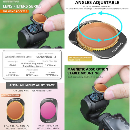 For DJI OSMO Pocket 3 Sunnylife Camera Lens Magnetic Metal Filter, Filter:ND32 by Sunnylife