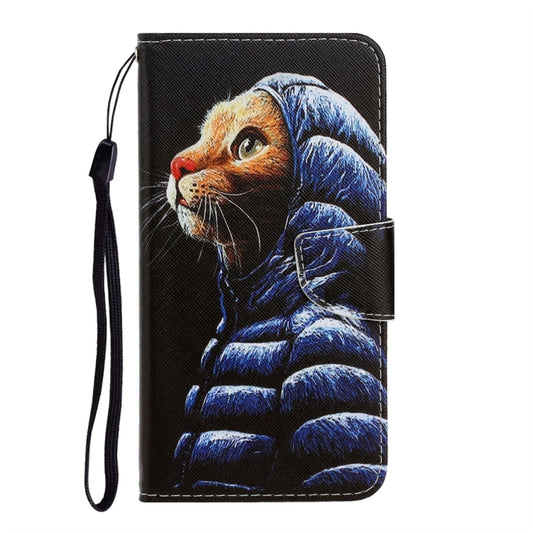 For Xiaomi Redmi 9A 3D Colored Drawing Horizontal Flip PU Leather Case with Holder & Card Slots & Wallet(Down Jacket Cat) by buy2fix