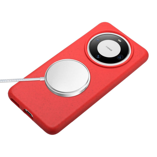 For Huawei Mate 60 Wheat MagSafe Magnetic Straw Material + TPU Phone Case with Lanyard(Red) by buy2fix