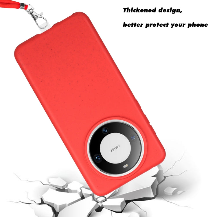 For Huawei Mate 60 Wheat MagSafe Magnetic Straw Material + TPU Phone Case with Lanyard(Red) - Huawei Cases by buy2fix | Online Shopping UK | buy2fix
