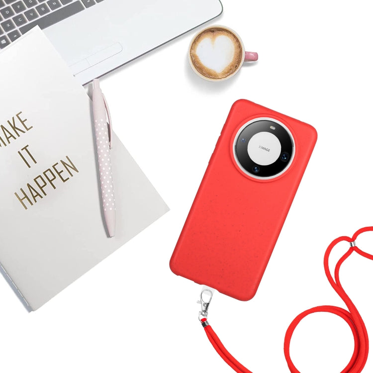 For Huawei Mate 60 Wheat MagSafe Magnetic Straw Material + TPU Phone Case with Lanyard(Red) - Huawei Cases by buy2fix | Online Shopping UK | buy2fix
