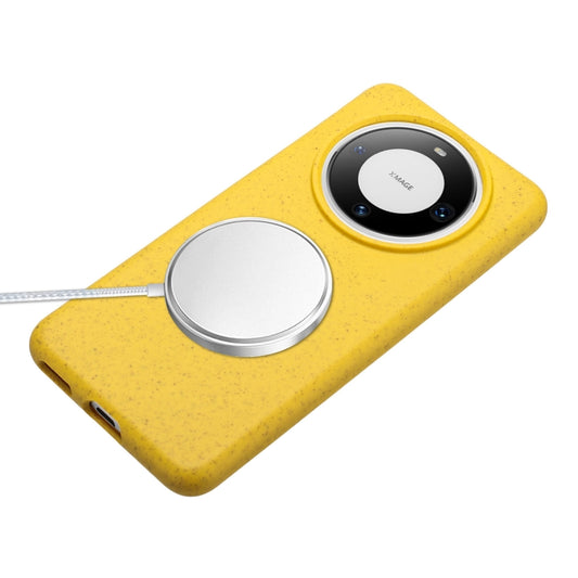 For Huawei Mate 60 Wheat MagSafe Magnetic Straw Material + TPU Phone Case with Lanyard(Yellow) by buy2fix